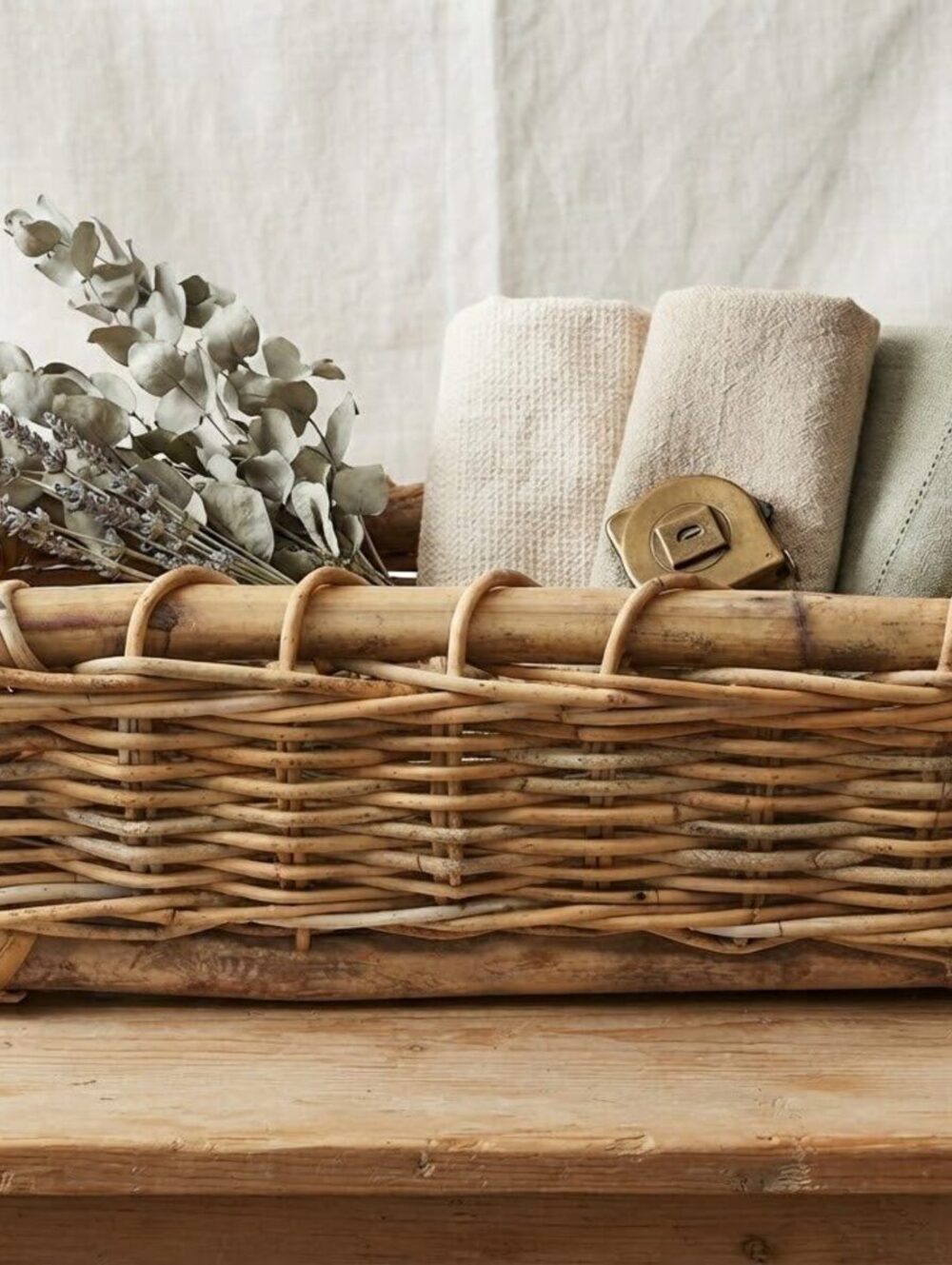 Vintage Rectangular Wicker rattan Basket Natural Finish